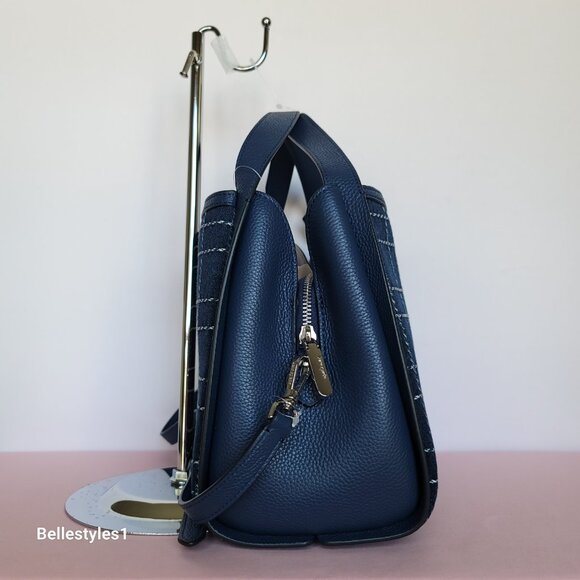 KATE SPADE Knott MEDIUM Denim Check & Leather Crossbody Tote- Indigo Multi⭐ - Picture 9 of 16